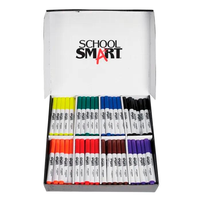 School Smart Art Markers, Conical Tip, Assorted Colors, Set of 200 086414